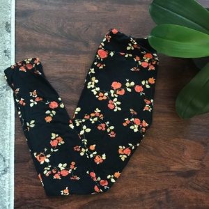 Black LLR Leggings with Orange Flowers